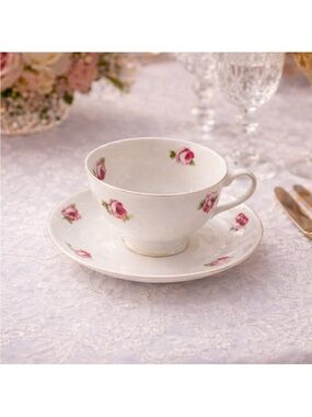 Vintage Floral Teacup and Saucer - Pink Rose Design